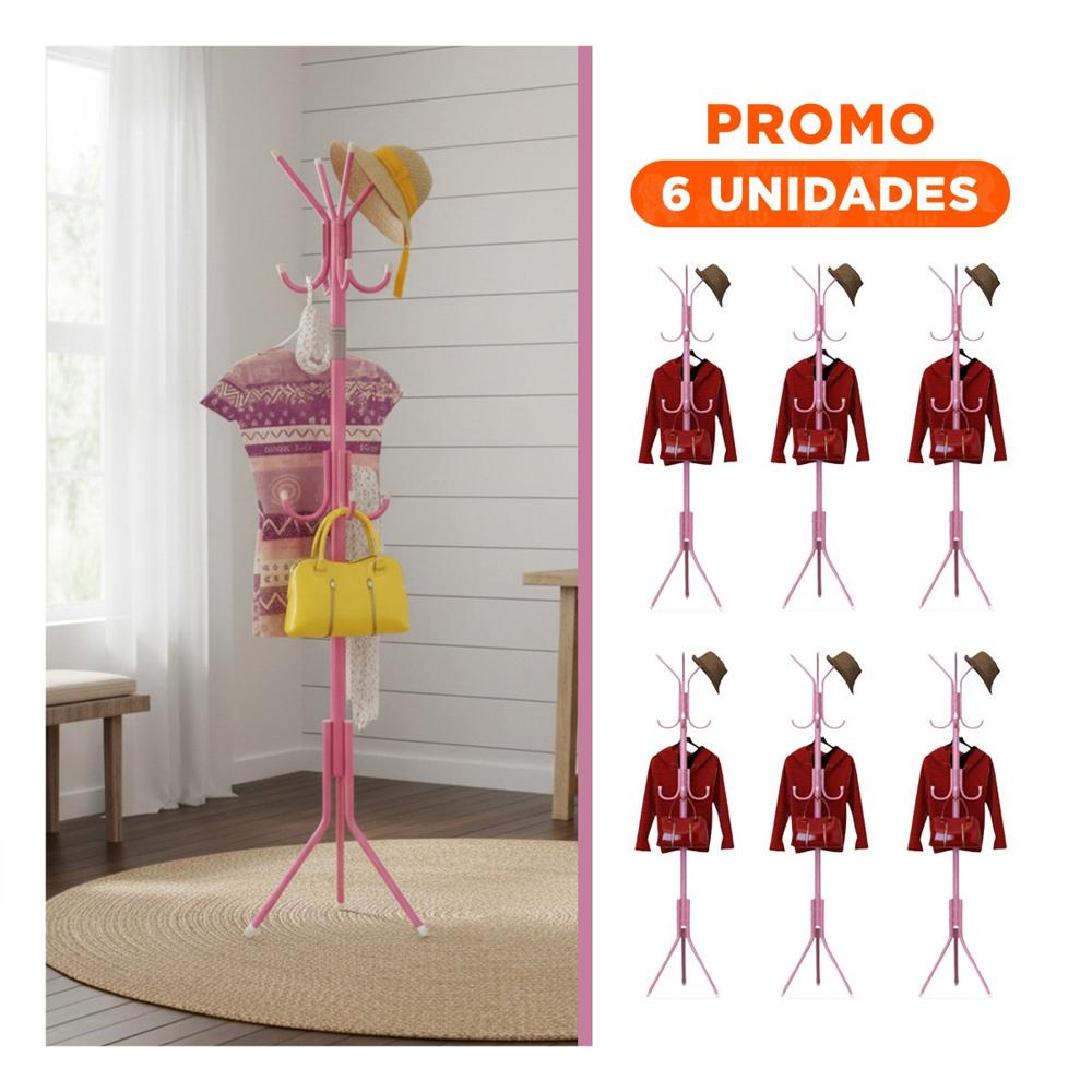 Pack6 Colgador de Pie 175x45 cm Rosado con Estructura Metalica Resistente
