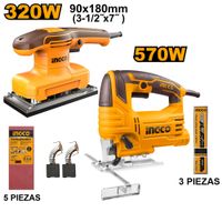Combo Lijadora Orbital Ingco 320W FS3216 con Sierra Ingco 570W JS57028