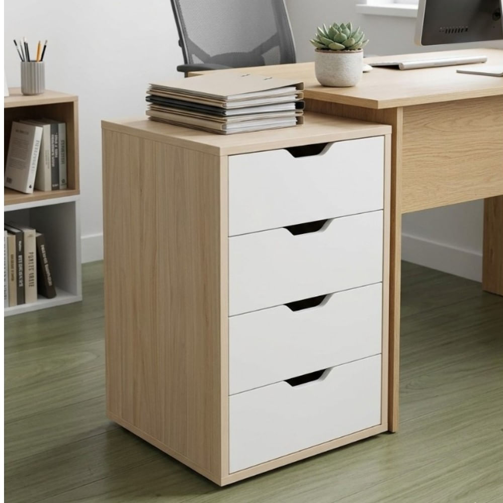 Cajonera vintage 4 cajones melamina Manzano con Blanco