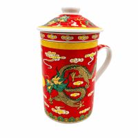Taza Ceramica Con Filtro Oriental Dragones Fortuna Cielo Nubes 3pza