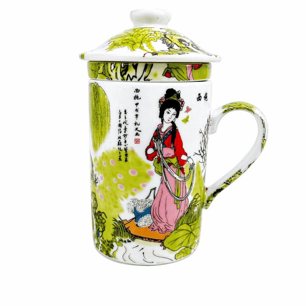 Taza Ceramica Con Filtro Oriental Doncellas Bosque Sauce 3pza