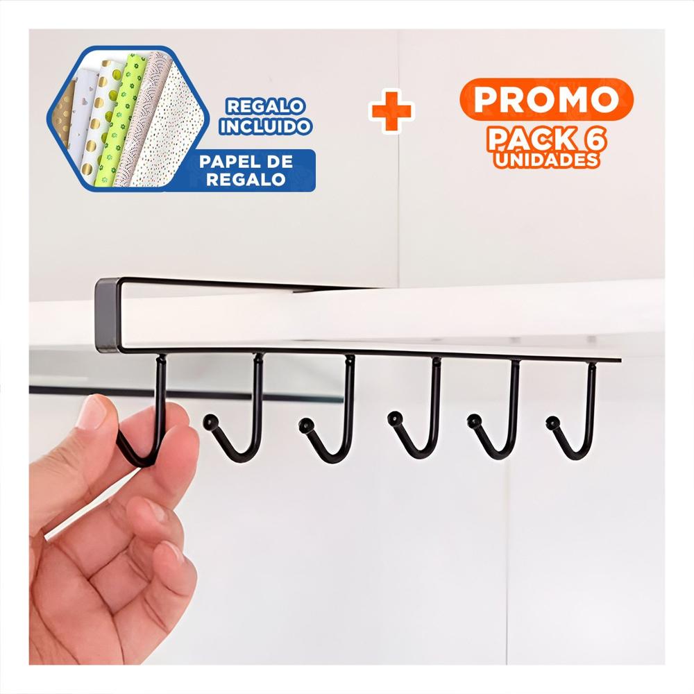 Pack6 Pieza de Metal 6x1 Color Negro con Espacio Libre para todas sus Tazas Y+Papel Regalo