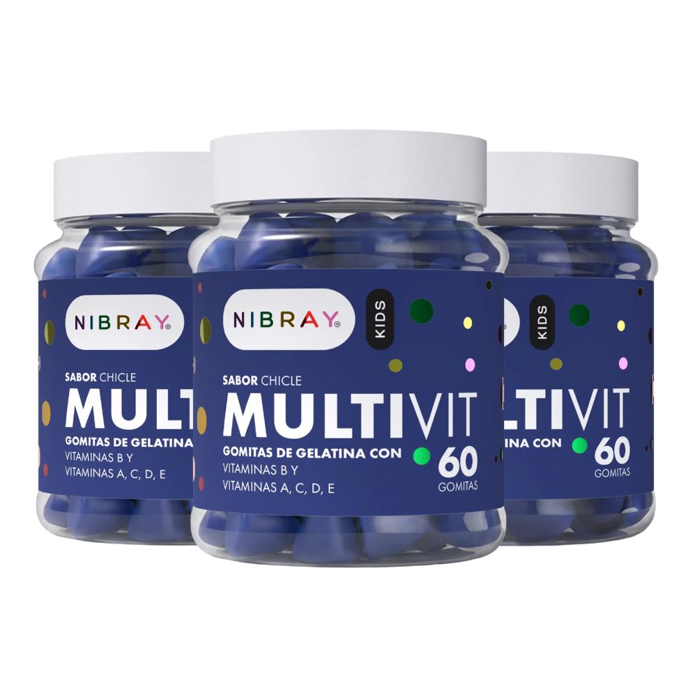 Multivitamínico B1 B2 B6 B9 B12 A D C y E 3 Frascos Nibray Kids