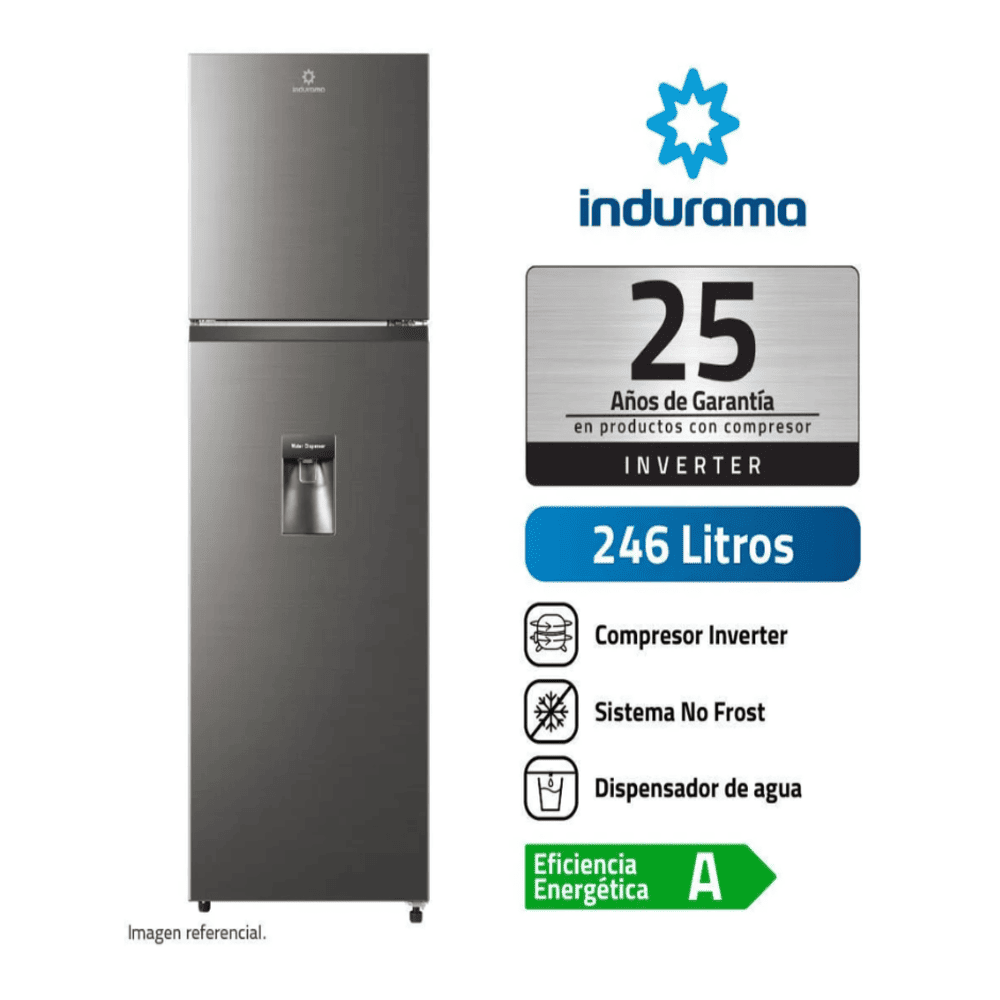 Refrigeradora Indurama RI-389DI 246L No Frost Silver con Dispensador de Agua