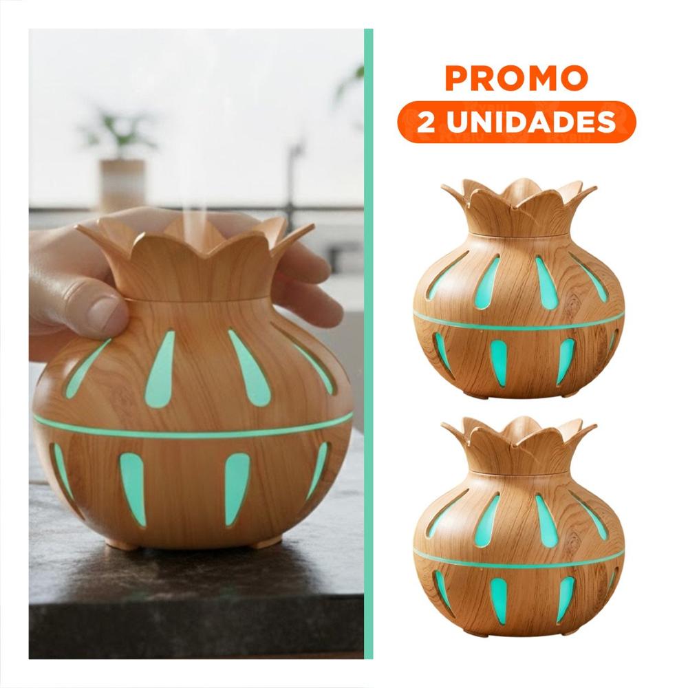 Pack2 Humificador con Uso Interior y Forma Floral Color Madera Claro Dimensiones 12x11cm