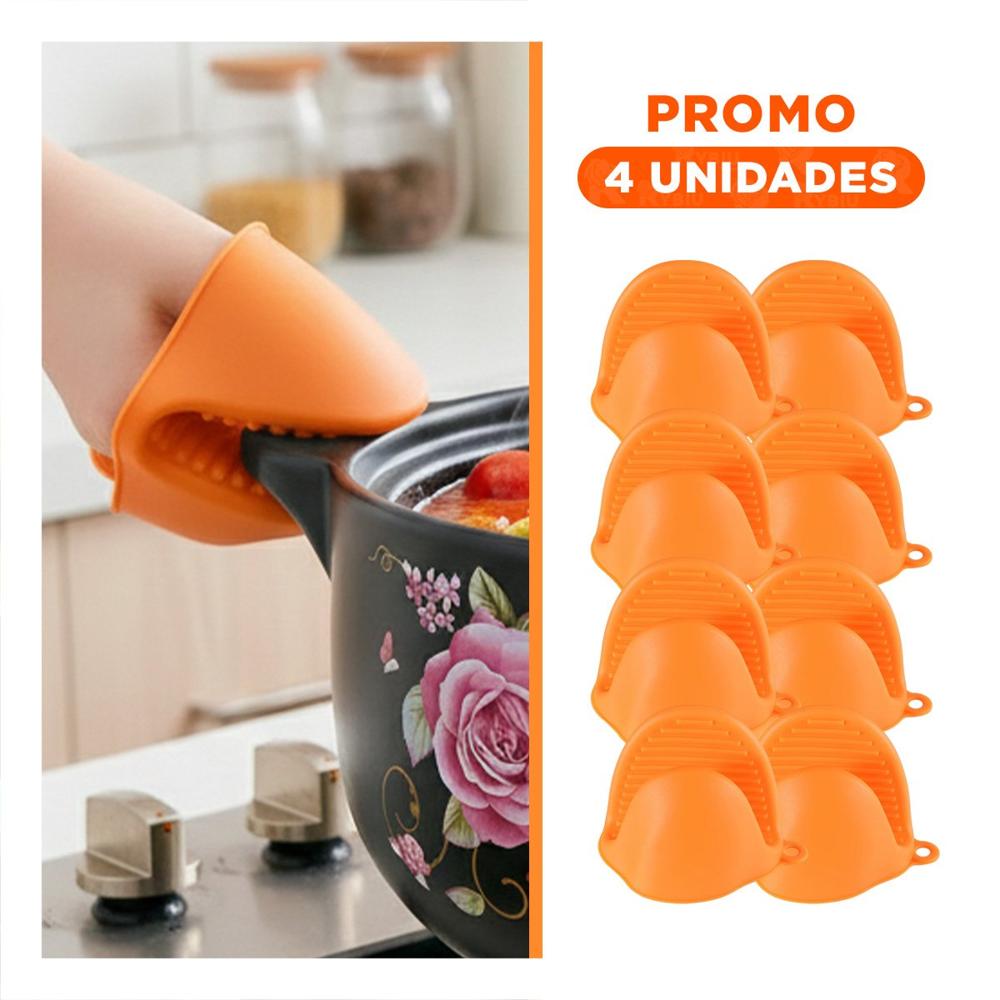 Pack4 Manos Cubiertos de Silicona Naranja para Preparar Alimentos 7,3x9,5cm Y+Regalo Sticker
