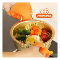 Pack6 Manos Comodos de Silicona Naranja para Tareas de Cocina 7,3x9,5cm Y+Papel Regalo