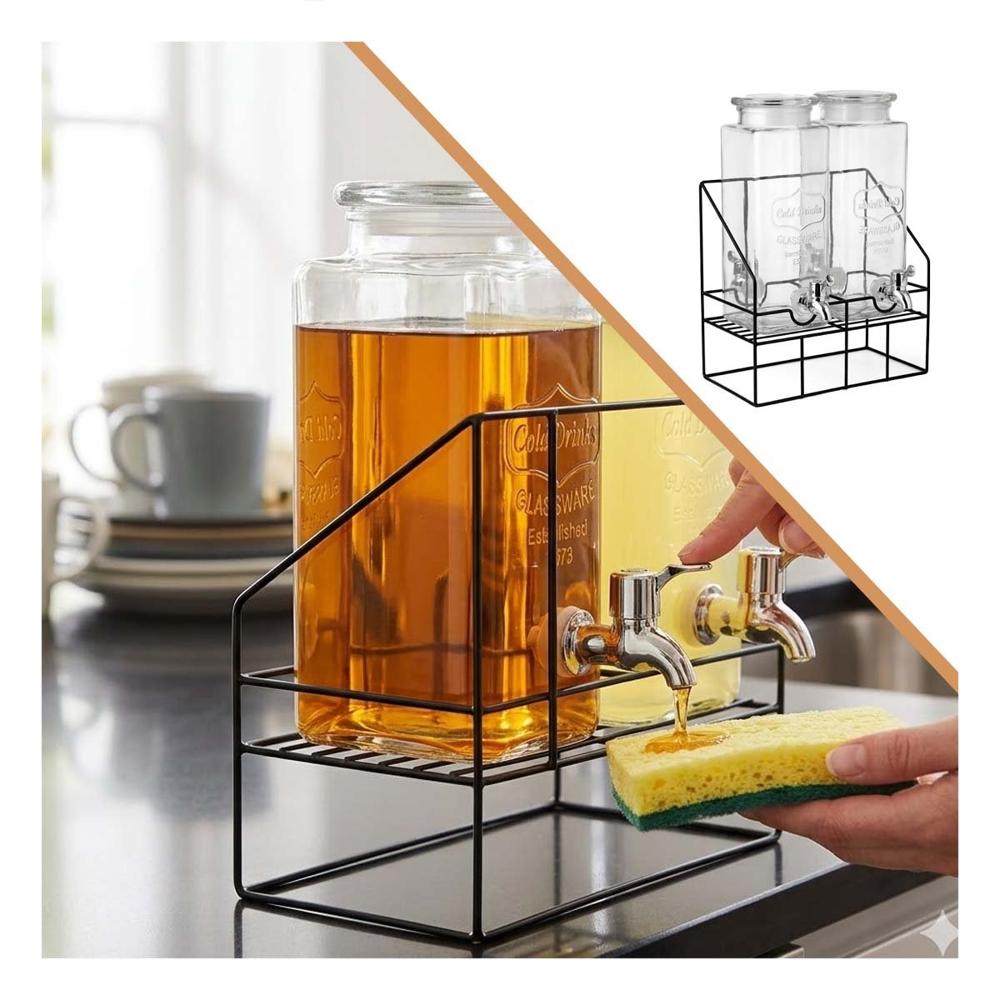 Dispensador Doble Bebida 2,2L Transparente con Base y Tapa Y+Ligas Regalo