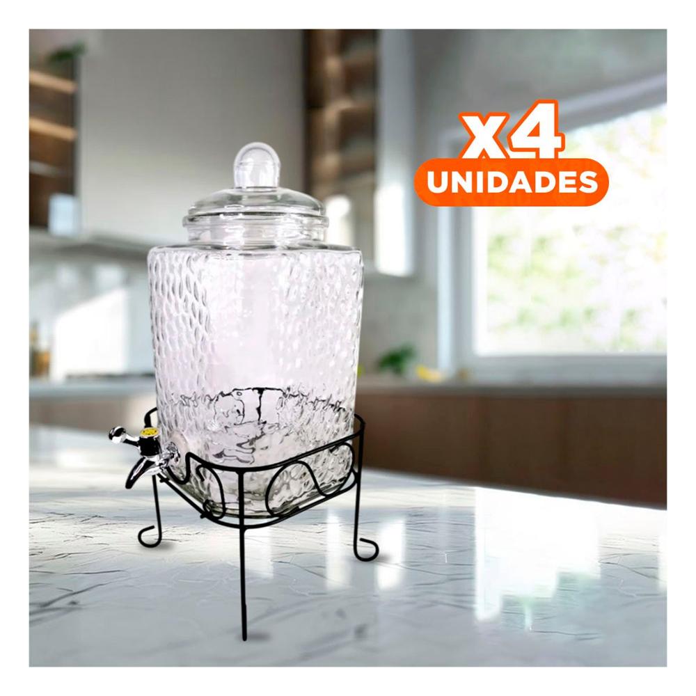 Pack4 Utilitario de Bebida Transparente 6L con Base Metalica para Casa Y+Papel Regalo