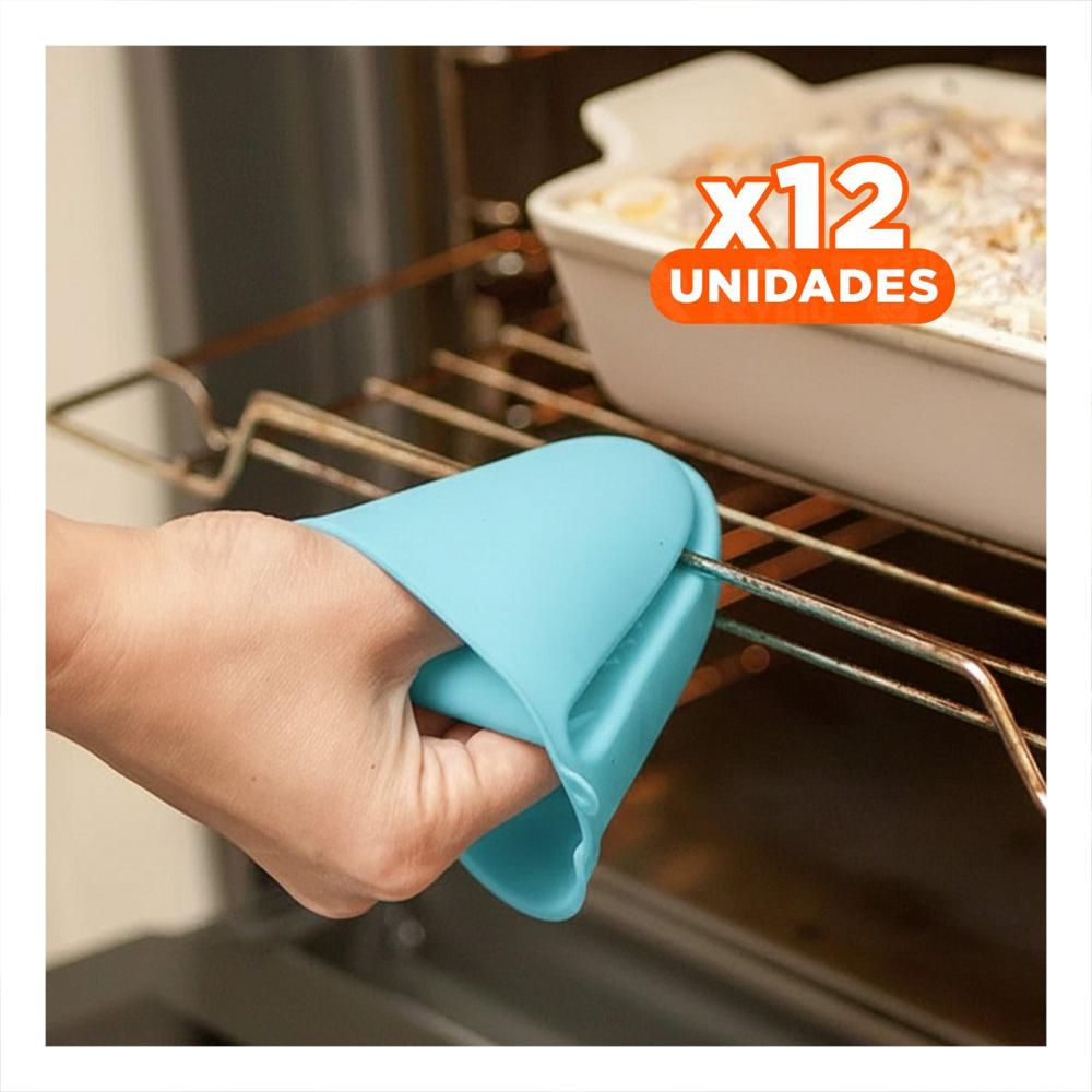 Pack12 Protecciones Cocina de Silicona Celeste para Uso Diario en Hogar 7,3x9,5cm