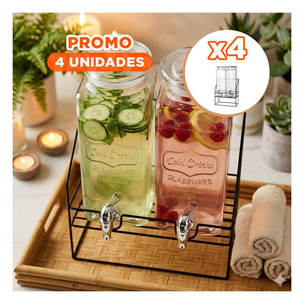 Pack4 Contenedor Doble Transparente 2,2L Bebida para Fiesta y Reuniones Y+Papel Regalo