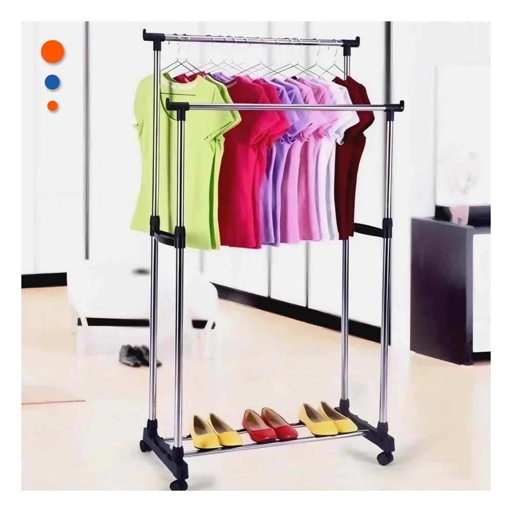 Organizador Colgador Doble de Ropa Barra Pequena Plateado Ahorro Espacio Y+Papel Regalo