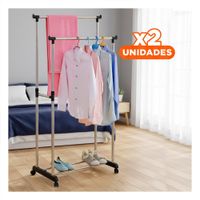 Pack2 Estacion Colgador Doble de Ropa Barra Pequena Plateado Diseno Compacto Y+Regalo Sticker