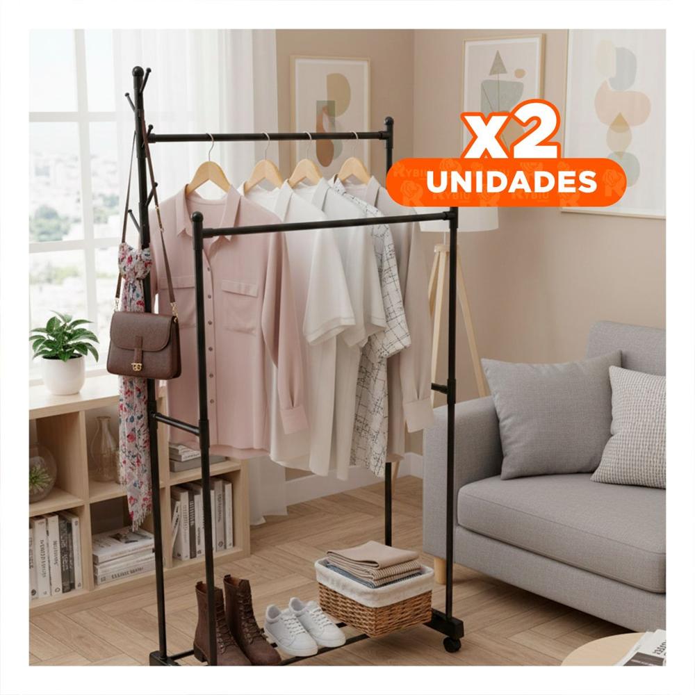 Pack2 Soporte Negro Doble De Ropa Moderno y Funcional Y+Regalo Sticker