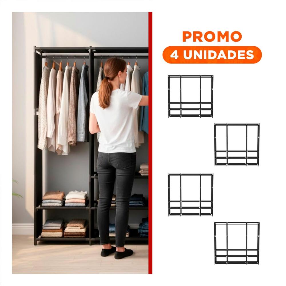 Pack4 Closet de Ropa Negro Abierto para Organizar Todo Tipo de Prendas Y+Regalo Sticker