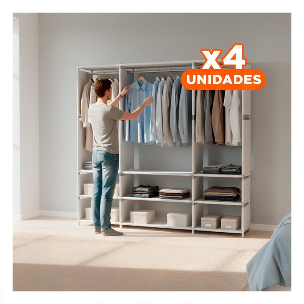 Pack4 Guardarropa de Ropa Blanco Abierto Facil de Transportar y Usar Y+Papel Regalo