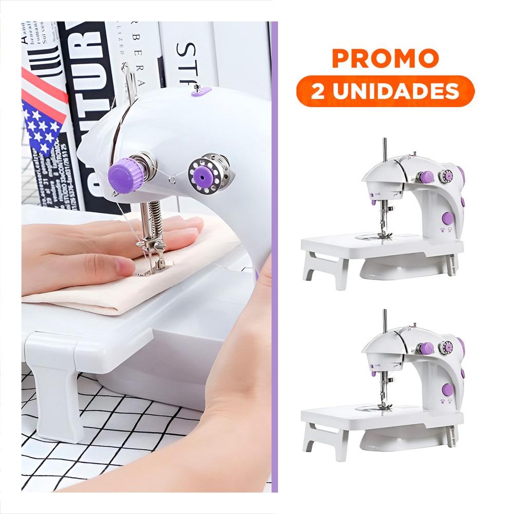 Pack2 Maquina Blanco con Toques Morados de Coser y Mesa Portatil Estable