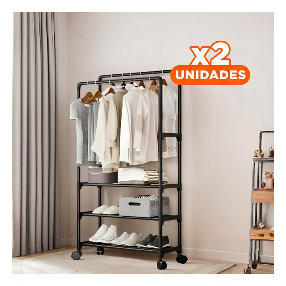 Pack2 Estantero Colgador Doble Resistente con Gran Capacidad Negro Casa Y+Papel Regalo