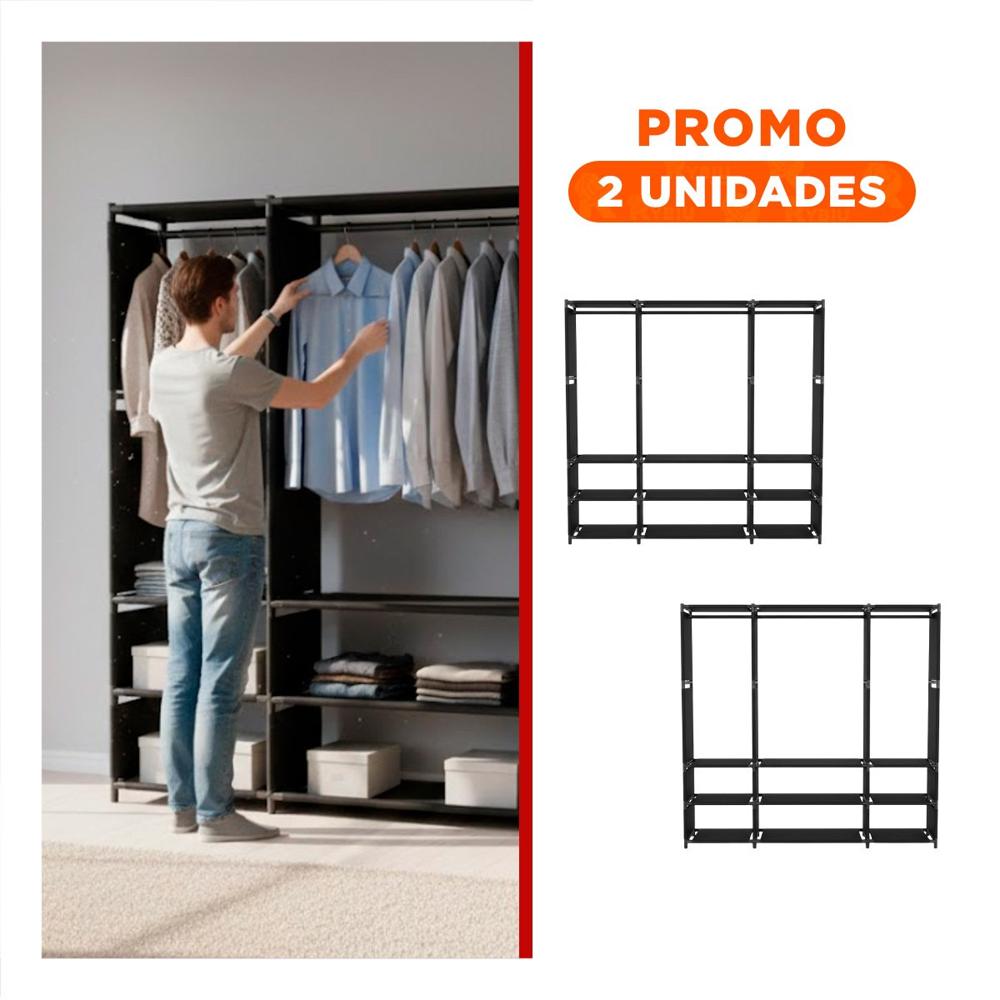 Pack2 Closet de Ropa Negro Abierto Moderno y Elegante para Sala y Dormitorio