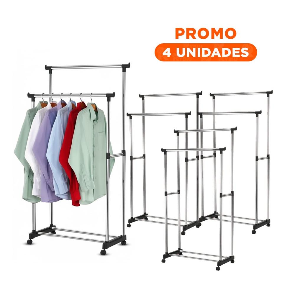 Pack4 Base Colgador Doble de Ropa Barra Pequena Plateado Uso Diario Y+Regalo Sticker
