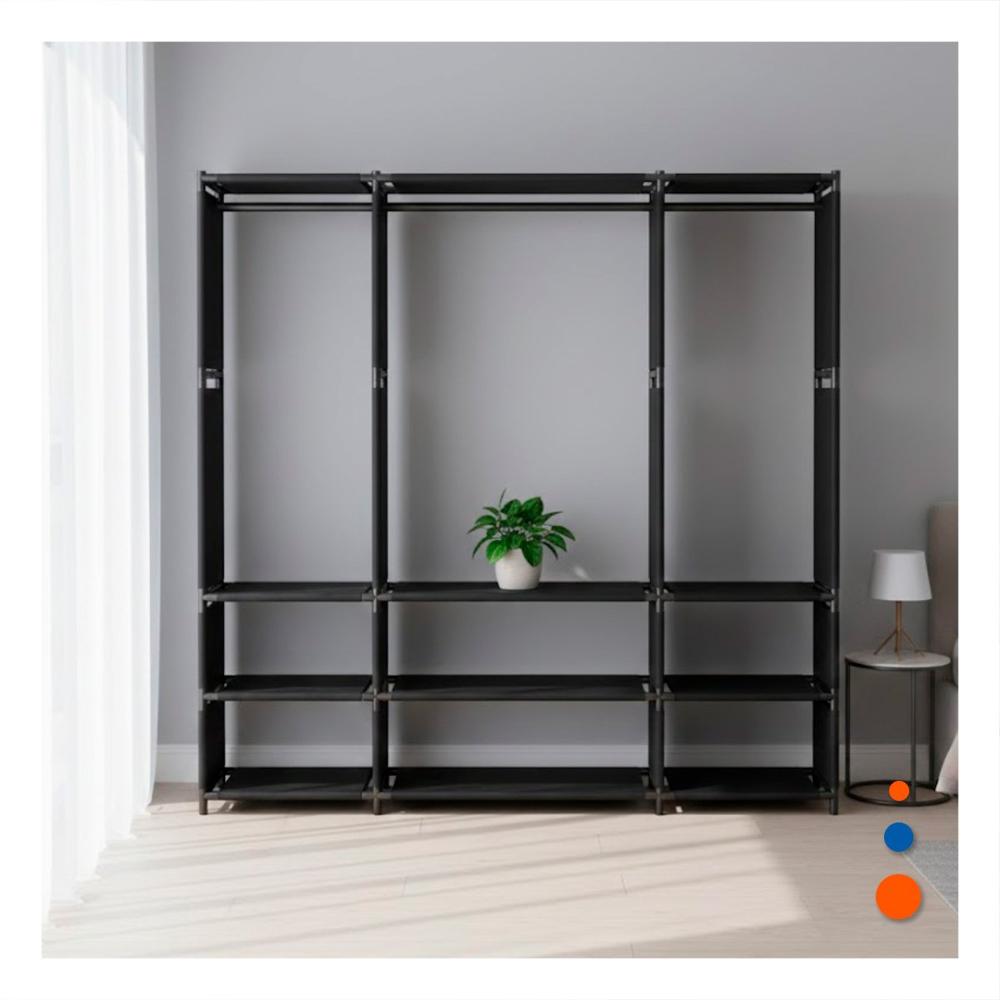 Ropero de Ropa Negro Abierto para Dormitorio Sala y Oficina Y+Regalo Sticker