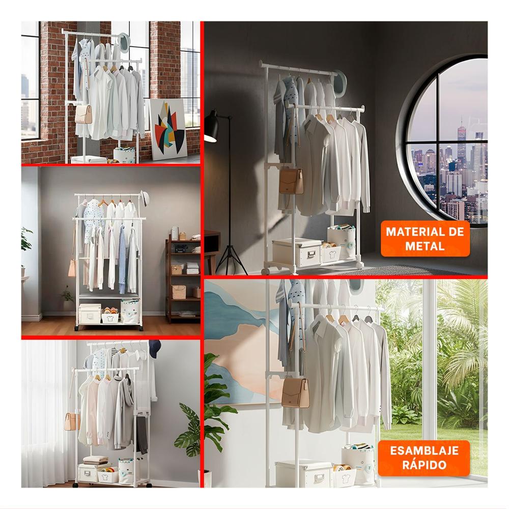 Panel Colgador Doble de Ropa Blanco Practico y Resistente para Ropa Diaria