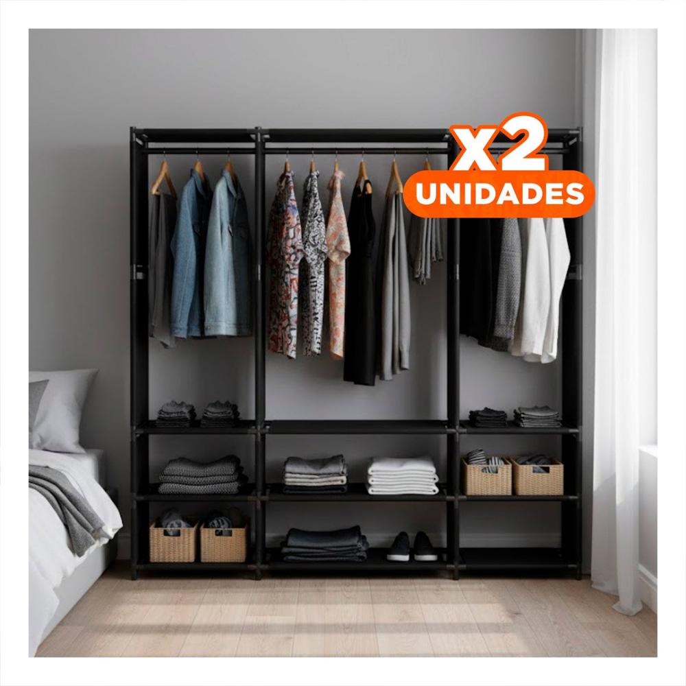 Pack2 Ropero de Ropa Negro Abierto Compacto y Comodo para Uso Diario Y+Papel Regalo