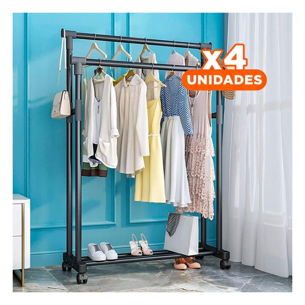 Pack4 Soporte Colgador Doble de Ropa Negro Compacto y Funcional para Organizar Y+Papel Regalo