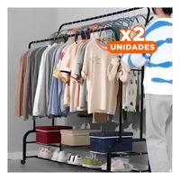 Pack2 Organizador Compacto para Dormitorio con Colgador Doble y Ruedas Negro Y+Papel Regalo
