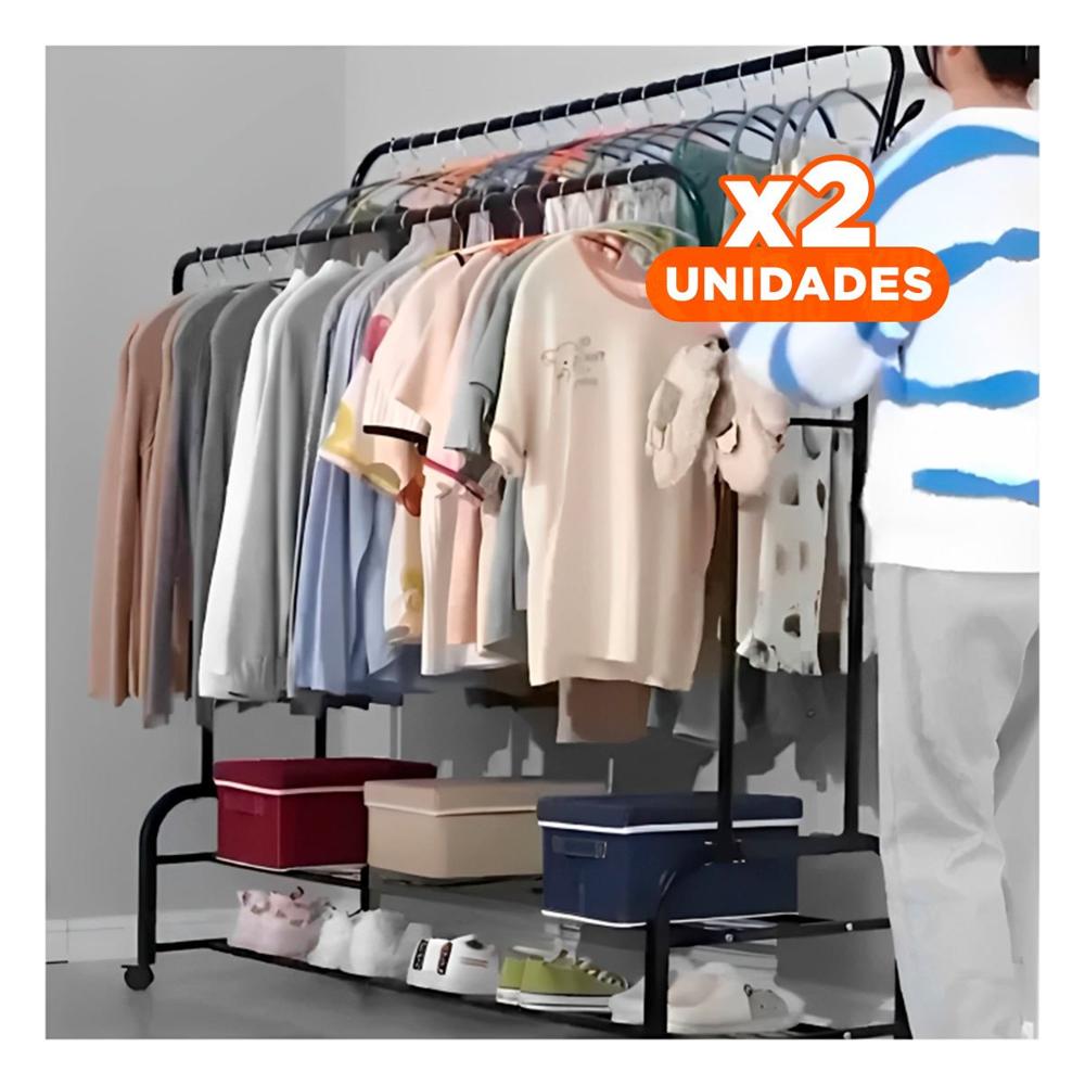 Pack2 Organizador Compacto para Dormitorio con Colgador Doble y Ruedas Negro Y+Papel Regalo