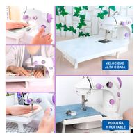 Equipo de Coser con Mesa Portatil Blanco con Toques Morados Funcional