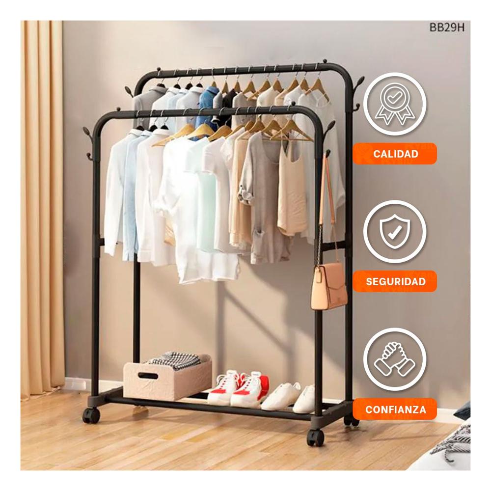 Perchero Estante Colgador Doble con 1 Nivel Inferior Negro Hogar Ordenado Y+Papel Regalo