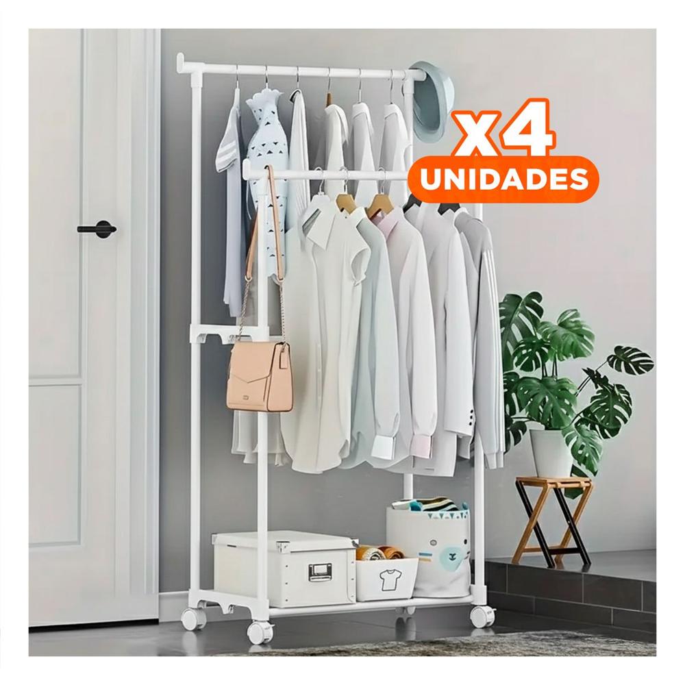 Pack4 Soporte Colgador Doble de Ropa Blanco Compacto y Funcional para Organizar Y+Papel Regalo