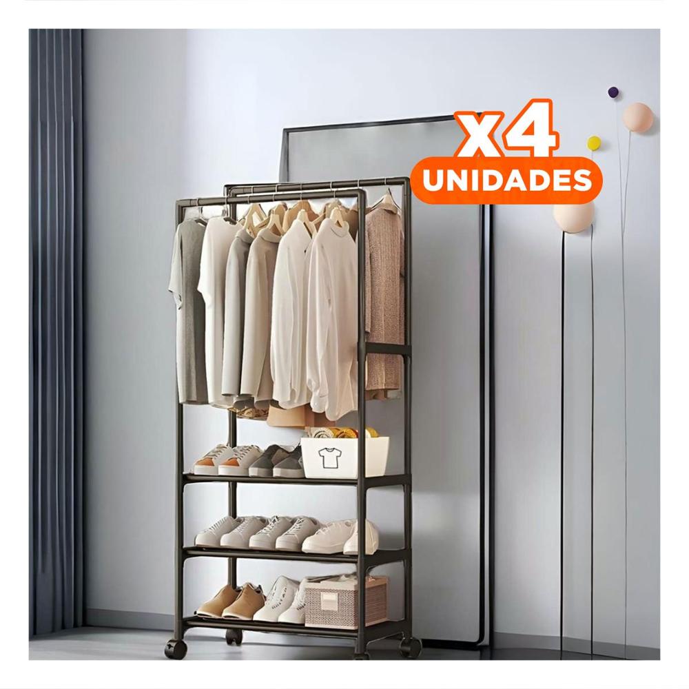 Pack4 Colgador Doble con Tres Niveles Inferiores para Organizar Negro Hogar