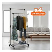 Pack4 Base Colgador Doble de Ropa Barra Pequena Plateado Resistente