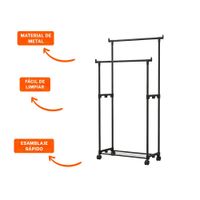 Estructura Doble de Ropa Negro Elegante y Resistente para Tu Vestidor Y+Ligas Regalo