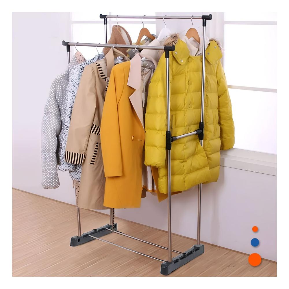 Organizador Colgador Doble de Ropa Barra Pequena Plateado Diseno Compacto Y+Post It