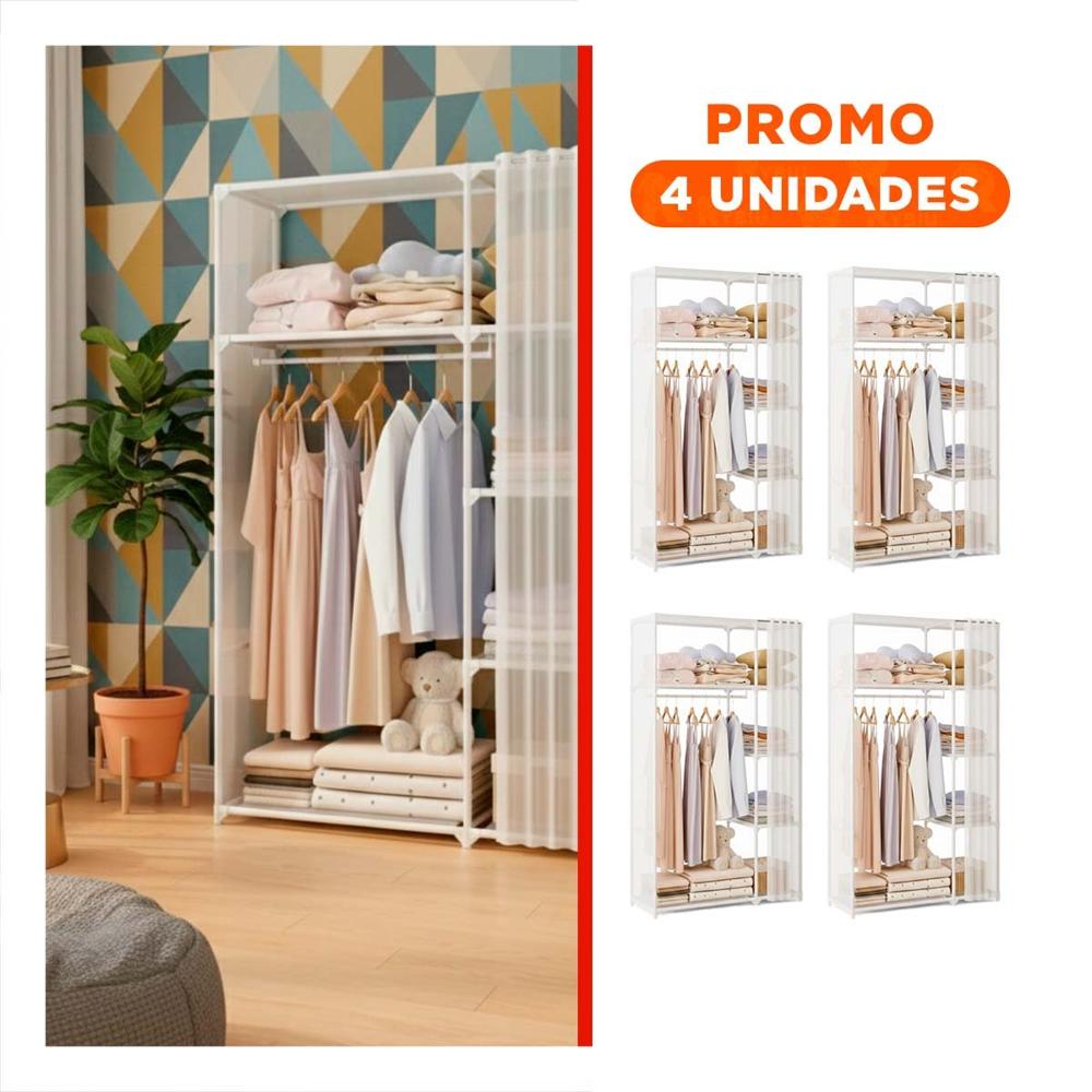 Pack4 Closet Versatil de Ropa con Cortina Blanco para Dormitorios y Pasillos Y+Regalo Sticker