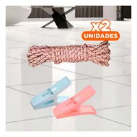 Pack2 Pinzas Cuadradas para Ropa Multicolor con Cuerda para Tendido Diario Y+Regalo Sticker
