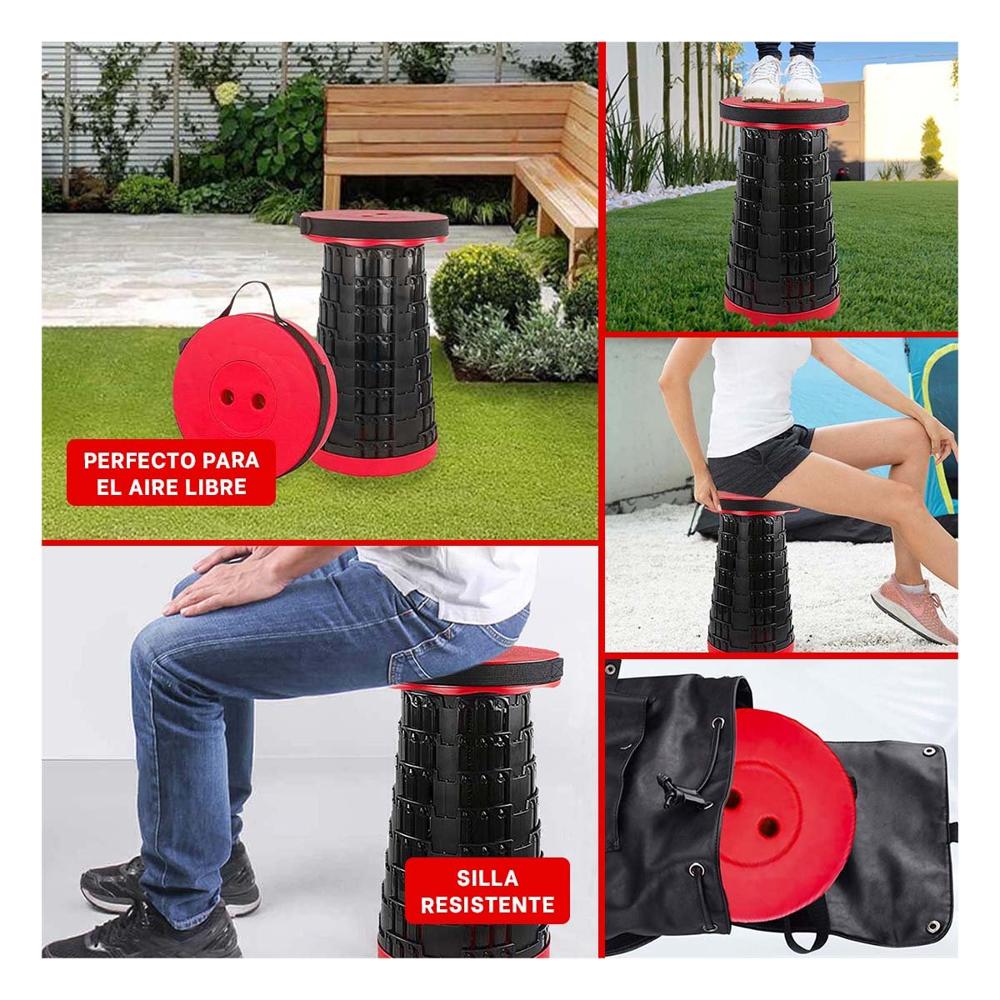 Asiento versatil 3 seguros portatiles tapa rojo centro negro para oficina y jardin moderno
