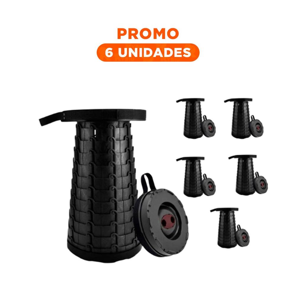 Pack6 Taburete ligero plegable 3 seguros portatiles tapa negro centro negro