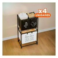Pack4 Caja ropa sucia doble nivel con 3 cestos negro y blanco