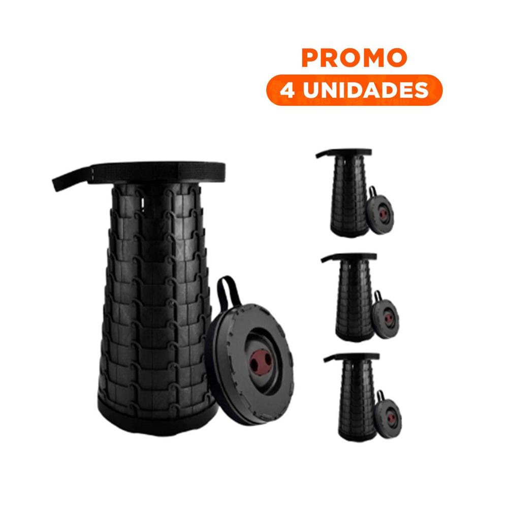 Pack4 Taburete practico plegable 3 seguros portatiles tapa negro centro negro Y+Regalo Sticker