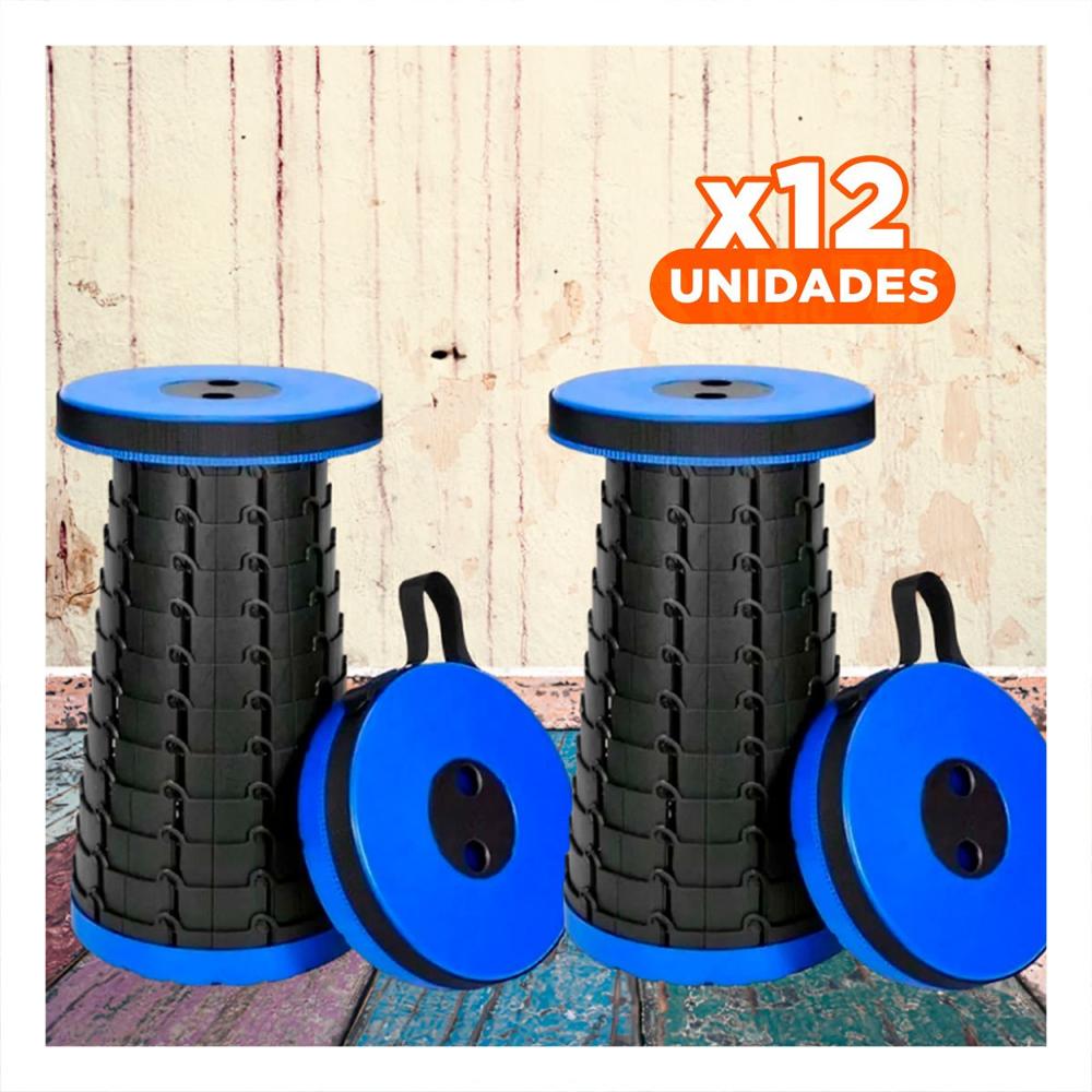 Pack12 Asiento versatil 3 seguros portatil tapa azul centro negro para sala y terraza