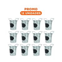 Pack12 Balde de Zinc Plateado con Agarraderas para Plantas y Cuadro de Nube Y+Regalo Sticker
