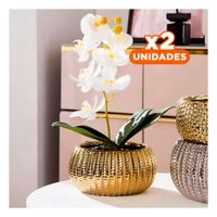 Pack2 Jardinera Cuenco Ceramica Dorado Acanalado Para Terraza Y Patio Y+Papel Regalo