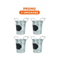 Pack4 Tiesto Plateado de Metal con Doble Asa y Detalle Frontal para Mensaje Y+Regalo Sticker