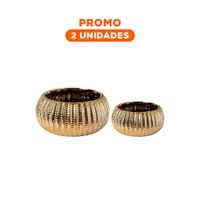 Pack2 Bol Ovalado Ceramica Galvanizada 15x20x10.5cm Dorado