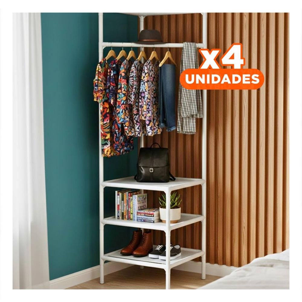 Pack4 Modulo Vertical con Perchera y Repisas para Calzado