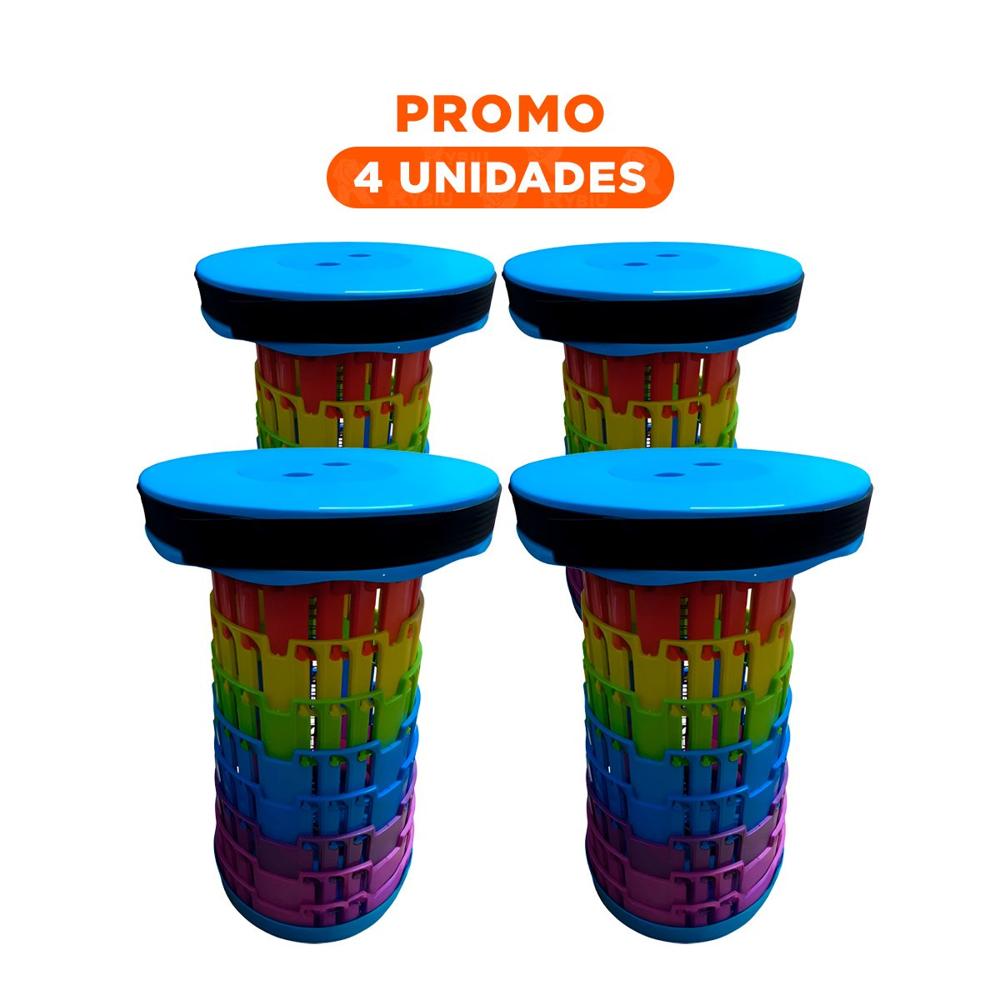 Pack4 Banqueta Plegable Portatil para Facil Transporte Azul Multicolor Y+Regalo Sticker